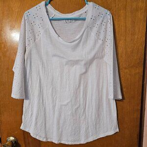 White 3/4 Eyelet Sleeve Shirt